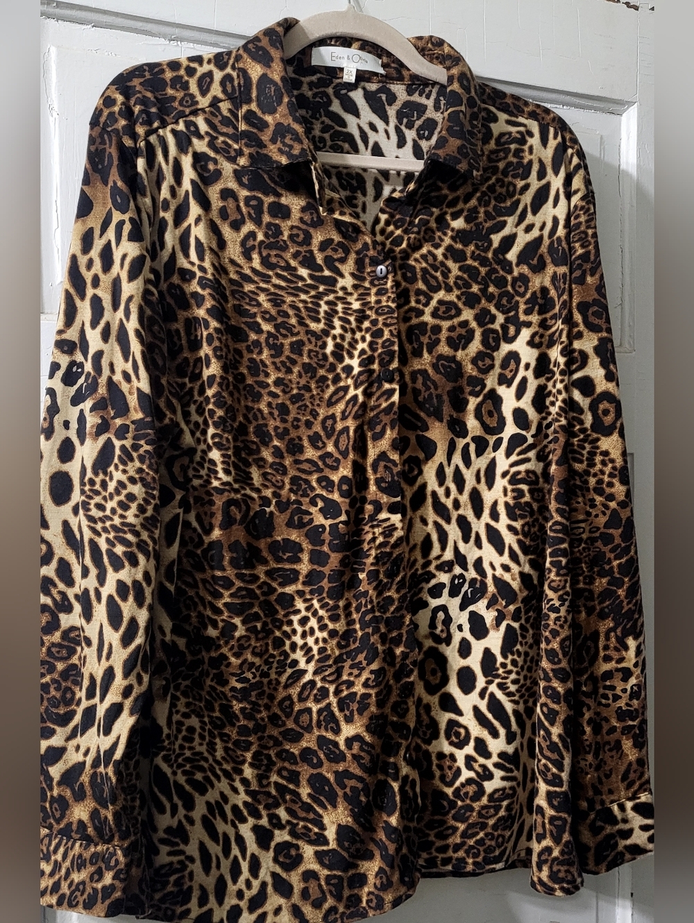 Eden & Olivia Leopard-Print Button-Down Shirt in Brown and Black
